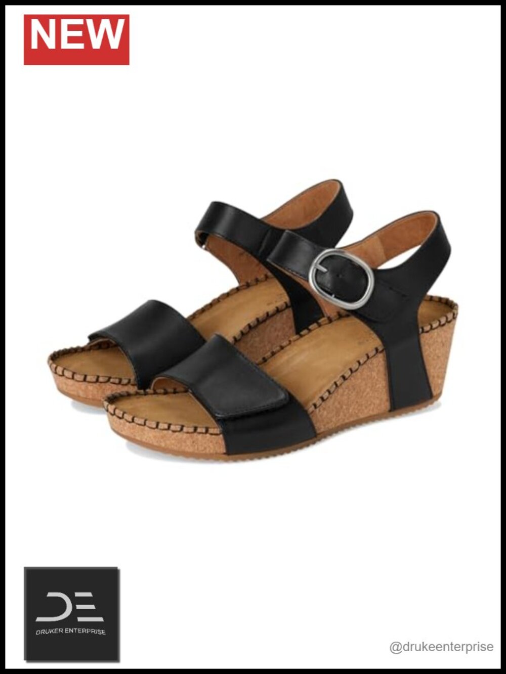 Womens Eldorah Wedge Sandals Leather Adjustable Hook Loop Comfort Shoes